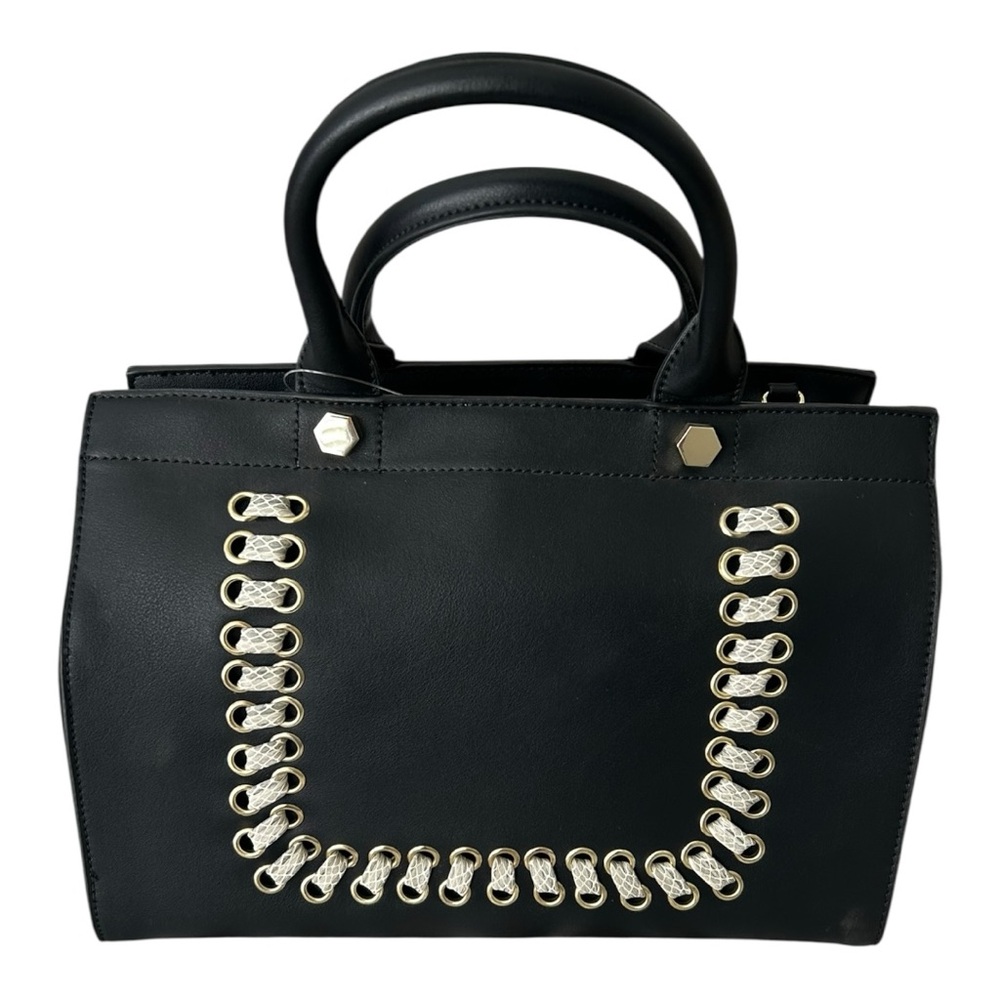 Black and Snakeskin Hand Bag with Gold Hardware NWT